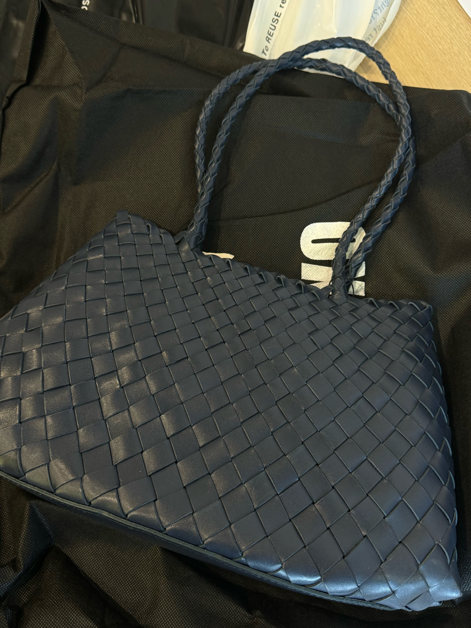Woven leather tote