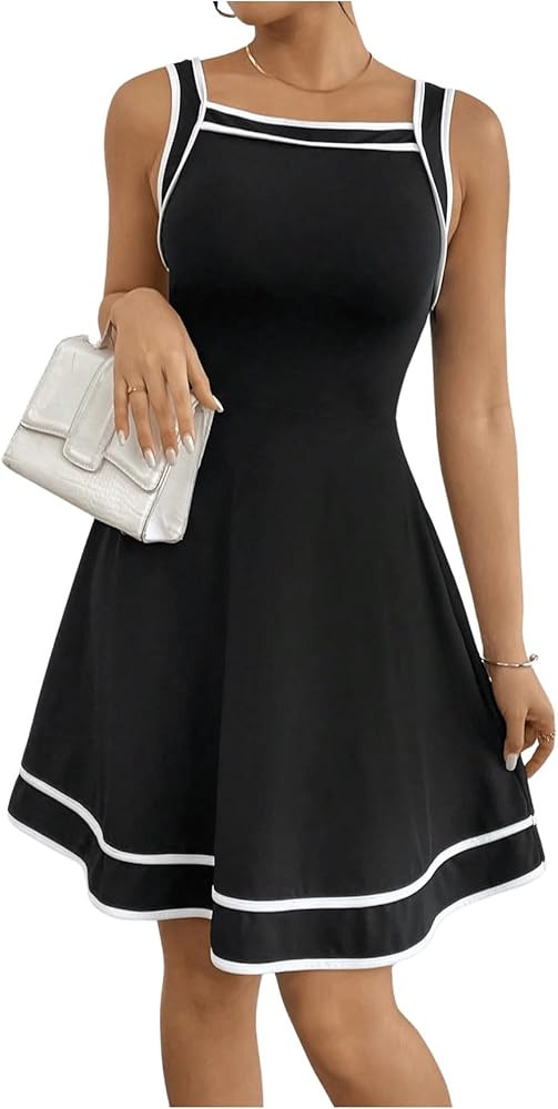 Milumia Women's Contrast Binding A Line Square Neck Sleeveless Short Dress | Amazon (US)