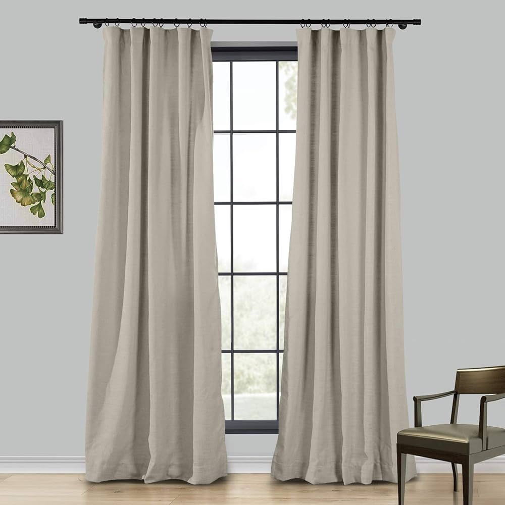 TWOPAGES 4-in-1 Linen Curtain, 120 Inches Long Solid Room Darkening Hook Belt Single Curtain Pane... | Amazon (CA)
