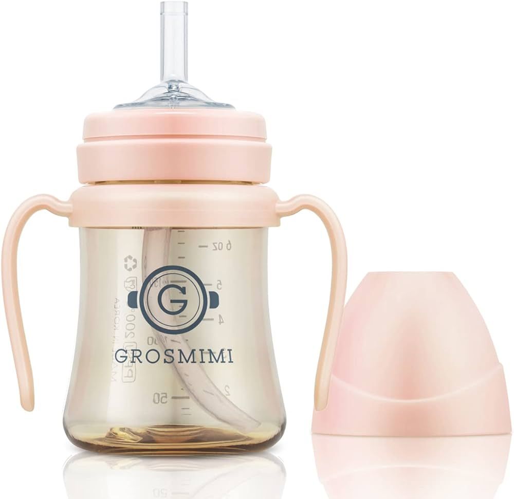 GROSMIMI Spill Proof no Spill Magic Sippy Cup with Straw with Handle for Baby and Toddlers, Customizable, PPSU, BPA Free 6 oz (Peach) | Amazon (US)