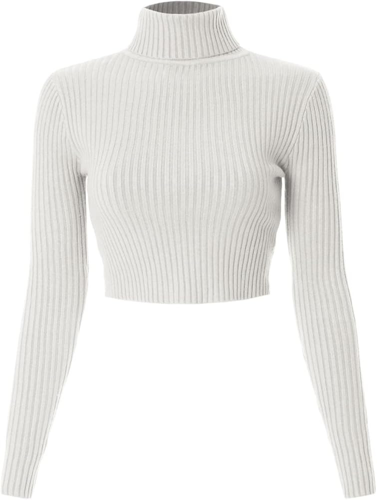 MixMatchy Women's Casual Turtleneck Long Sleeve Ribbed Sweaters Cropped Slim Fitted Knit Top | Amazon (US)