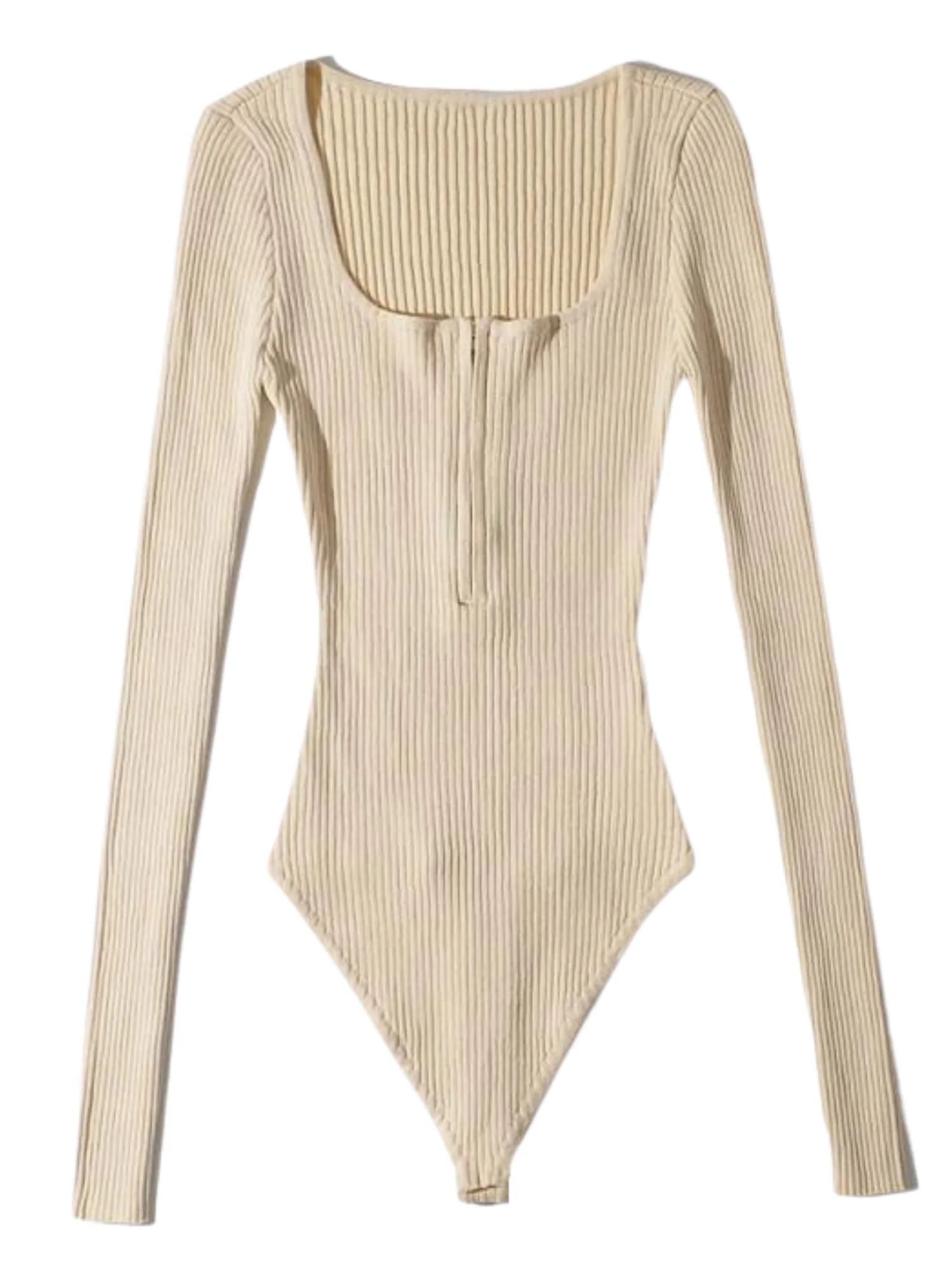 'Claudia' Square Neck Half Zip-up Ribbed Bodysuit (5 Colors) | Goodnight Macaroon