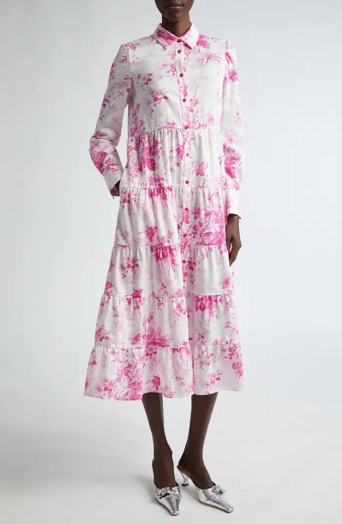 Erdem Floral Print Long Sleeve Tiered Shirtdress | Nordstrom | Nordstrom