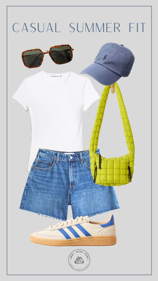 your everyday summer uniform but elevated 🤍 love how this look mixes classic basics with a fun pop of color—so easy, so wearable, and perfect for literally anything ☀️

#LTKstyle #LTKsummer #CasualOutfit #EverydayStyle #DenimShorts #SummerBasics #EffortlessStyle #LTKFinds #StreetStyle #SimpleChic 

 