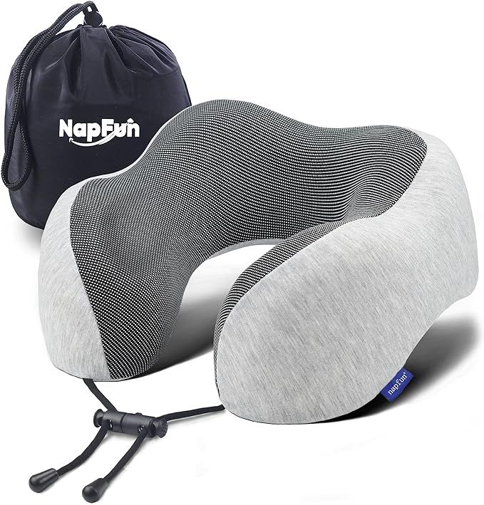 napfun Neck Pillow for Traveling, Upgraded Travel Neck Pillow for Airplane 100% Pure Memory Foam Tra | Amazon (US)