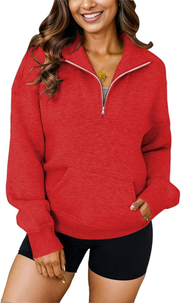 YeGine Womens Sweatshirt Oversized Quarter Zip Pullover Half Zip Long Sleeve Top | Amazon (US)