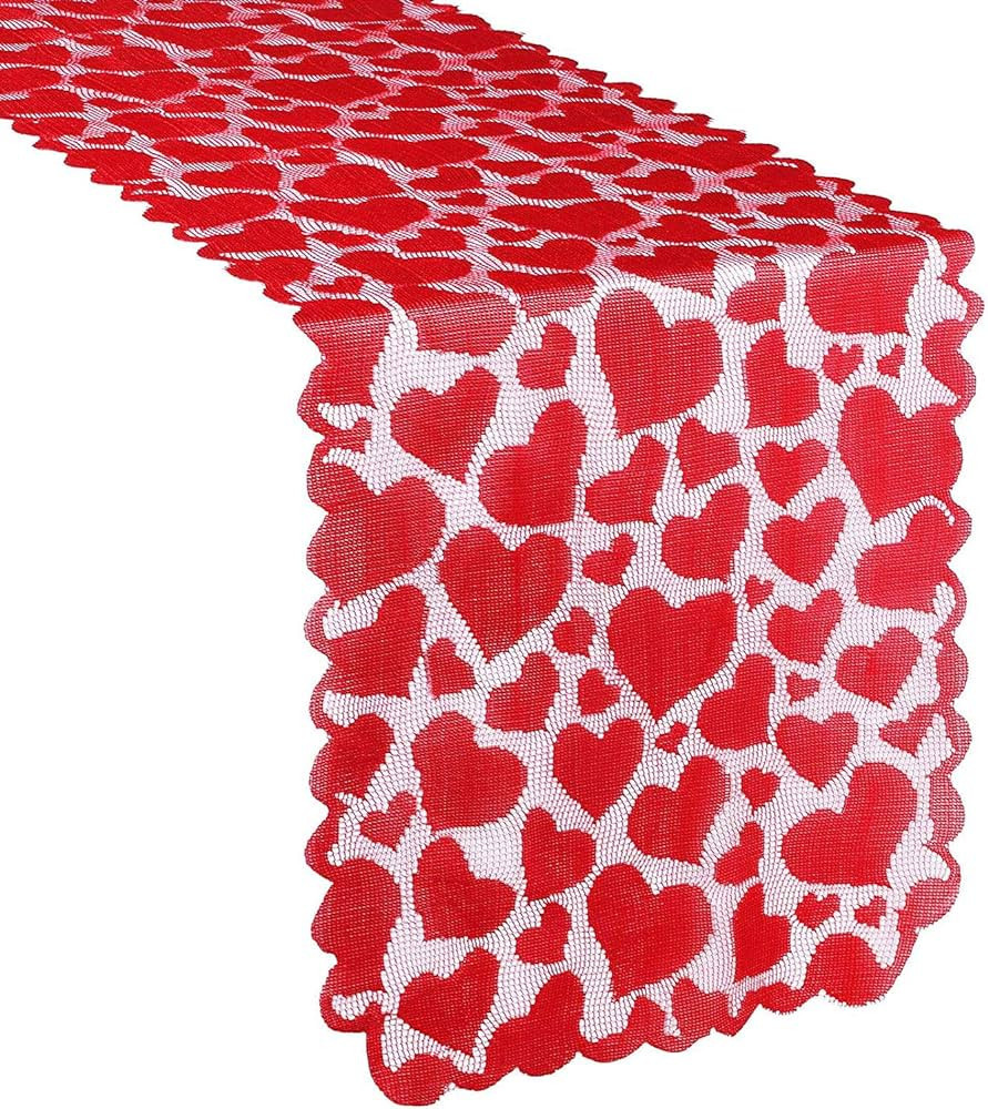 2Pcs Valentine's Day Heart Lace Table Runner,Red Heart Table Decoration Runner,for Wedding Propos... | Amazon (US)