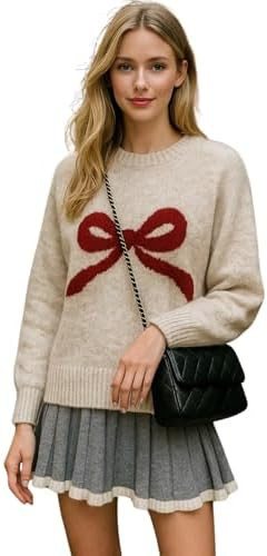 Knit Pullover Sweaters for Women Y2k Bow Loose Fit Chunky Sweater Oversized Cute Lightweight Tops... | Amazon (US)