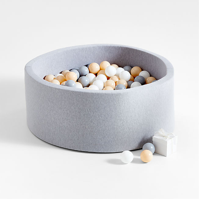 Baby and Toddler Natural Pop-Up Ball Pit with White, Pink and Grey Balls + Reviews | Crate & Kids | Crate & Barrel