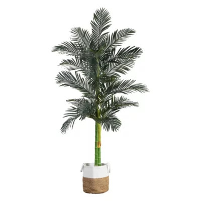 Nearly Natural 8ft. Golden Cane Artificial Palm Tree in Handmade Natural Cotton Planter | Belk
