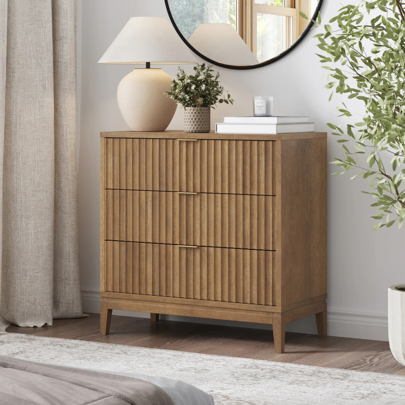 Bohemian Solid Wood 3-Drawer Fluted Dresser Light Brown | Nathan James