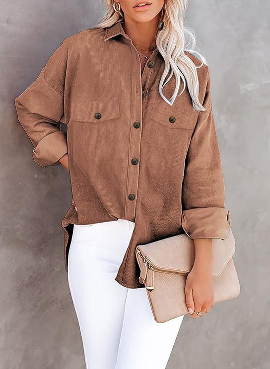 Dokotoo Womens Corduroy Long Sleeve Button Down Shirts Casual Jacket Tops Shacket | Amazon (US)