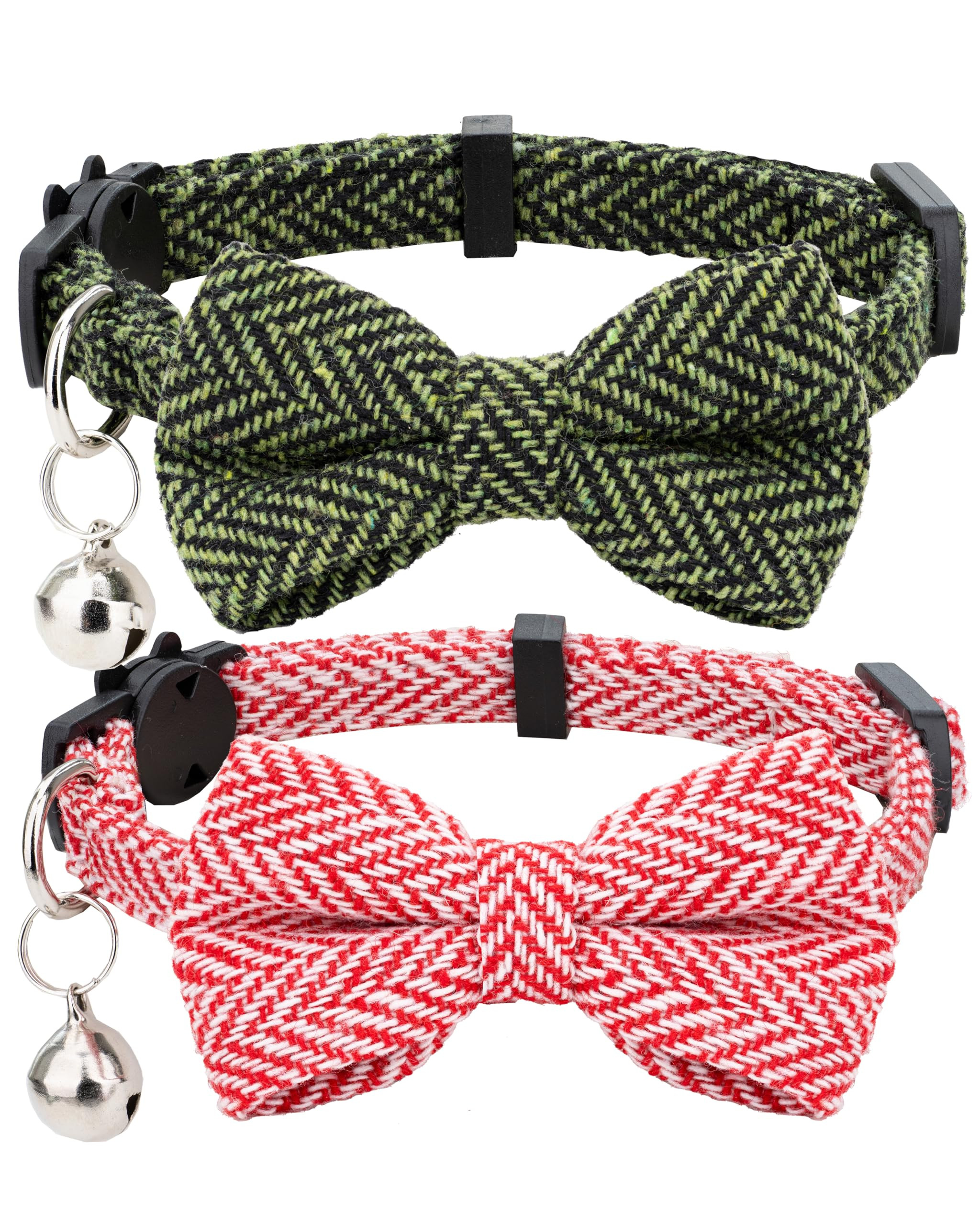 Cat Collar Breakaway Bowtie Safety with Bell Adjustbale Kitten Puppy Solid Plaid Color Set P-[2pc... | Amazon (US)