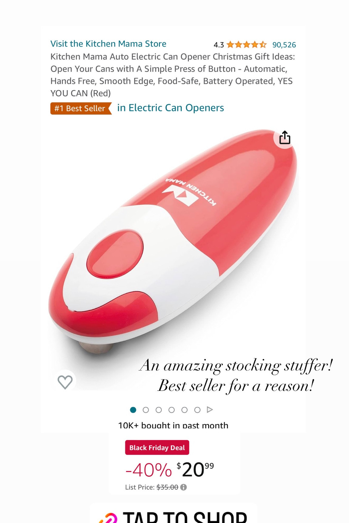 Electric can opener! An amazing stocking stuffer and best seller for a reason!!! Black Friday sale for $20! 

#LTKGiftGuide #LTKfindsunder50 #LTKCyberWeek