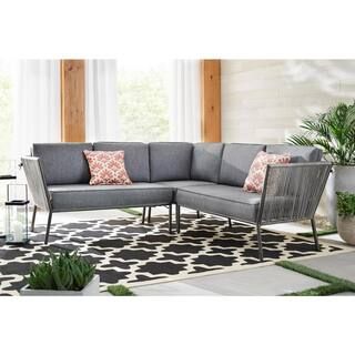 Hampton Bay Tolston 3-Piece Wicker Outdoor Patio Sectional Set with Charcoal Cushions-LG19189-S3P... | The Home Depot