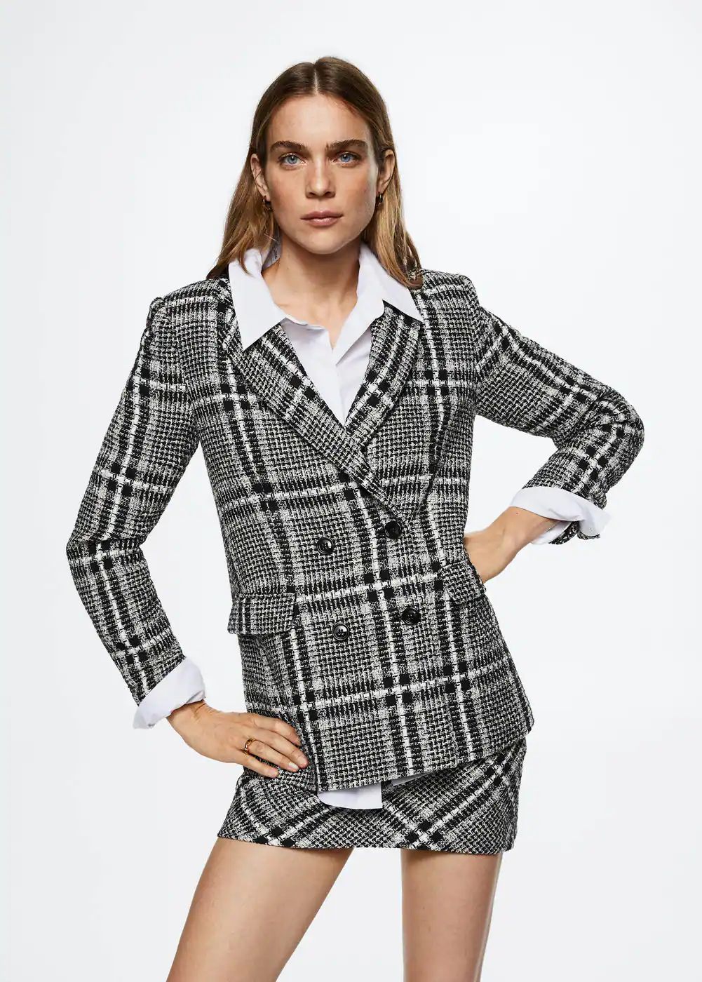 Tweed check blazer -  Women | Mango USA | MANGO (US)