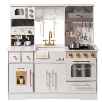 Large Preschool Kitchen Playset, Large Wooden Play Kitchen with Oven, Refrigerator, Coffee Machine and Microwave , Realistic Toddler Kitchen Set | Wayfair North America