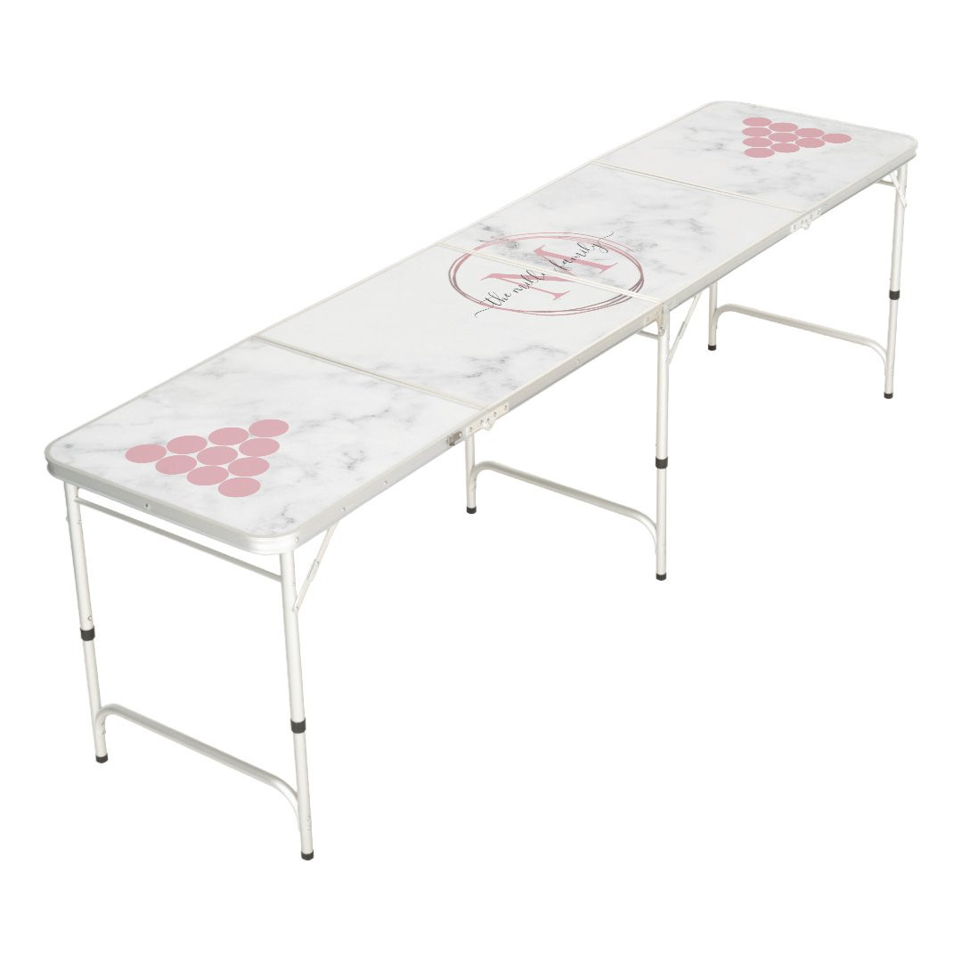 Rose Gold Marble Monogram Calligraphy Script Name Beer Pong Table | Zazzle | Zazzle