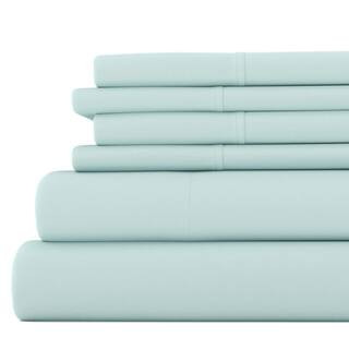 6-Piece Aqua Solid Microfiber Queen Sheet Set | The Home Depot