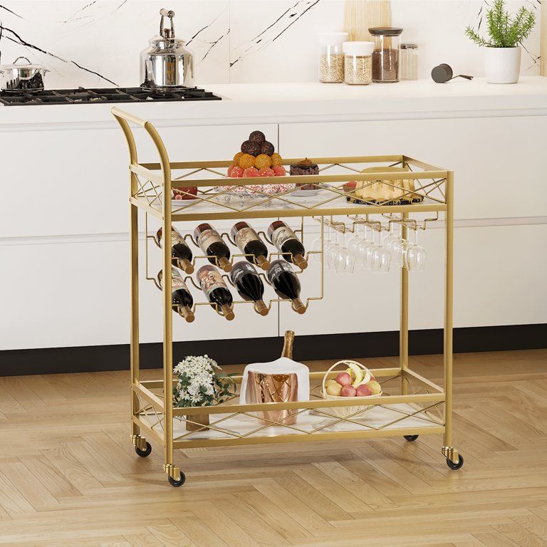 HOSSLLY Wine Bar Cart, Small Rolling Serving Cart with Wine Rack and Glass Holders for Home Kitch... | Walmart (US)