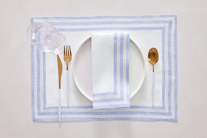 Solino Home Linen Placemats Set of 4 – 100% Pure Linen Cloth Fabric Placemats Sky Blue – 14 x... | Amazon (US)