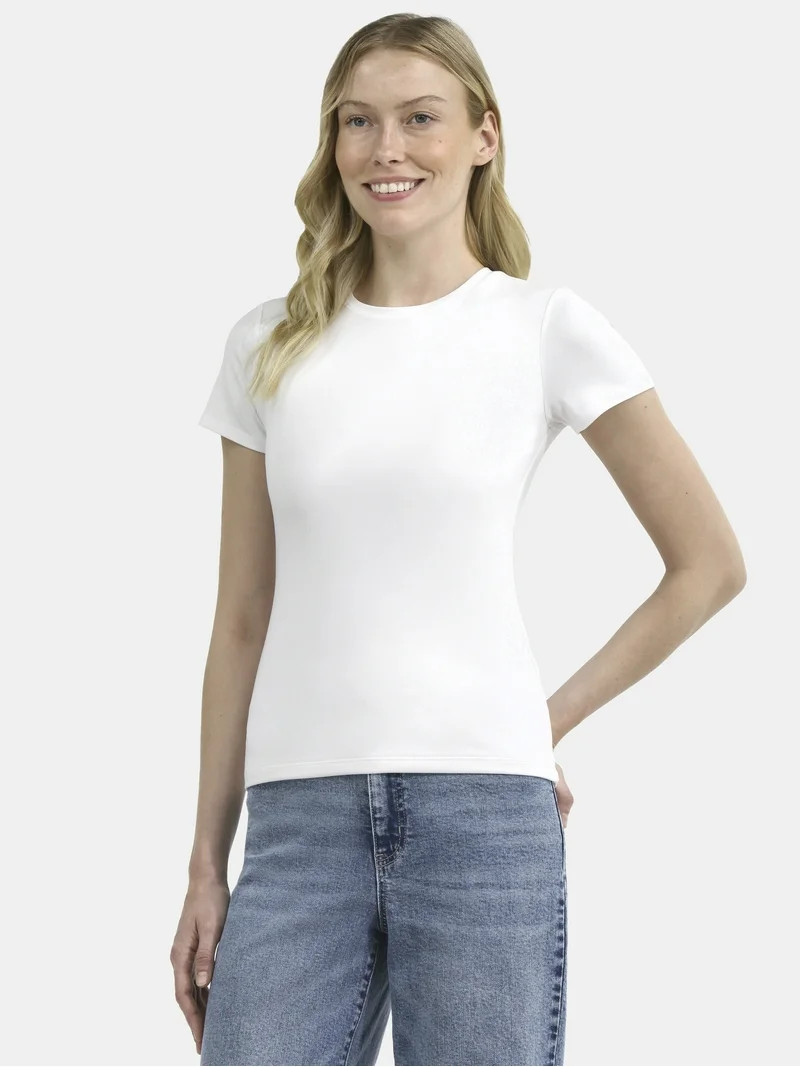 Time and Tru Women's Smoothing Tee with Short Sleeves, Sizes XS-XXXL | Walmart (US)