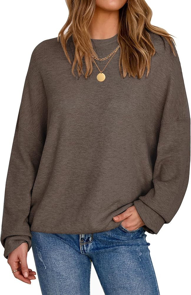 Arach&Cloz Women's Wool Blend Oversized Sweaters Crewneck Casual Fall Outfits Fashion Tops | Amazon (US)