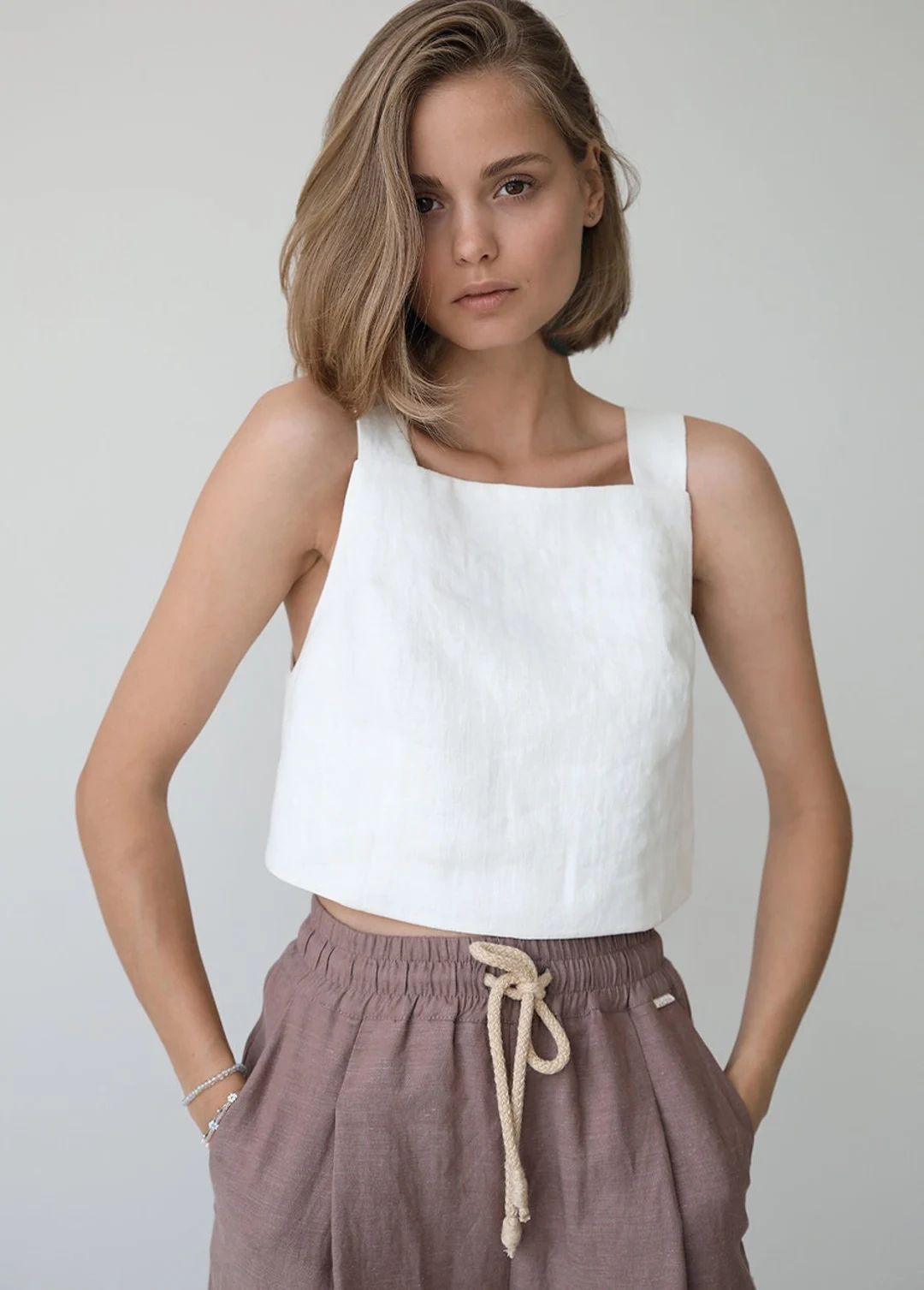 White Linen Top for Women, Linen Crop Top, Linen Tank Top, Linen Blouse, Linen Crop Tank, Linen S... | Etsy (US)
