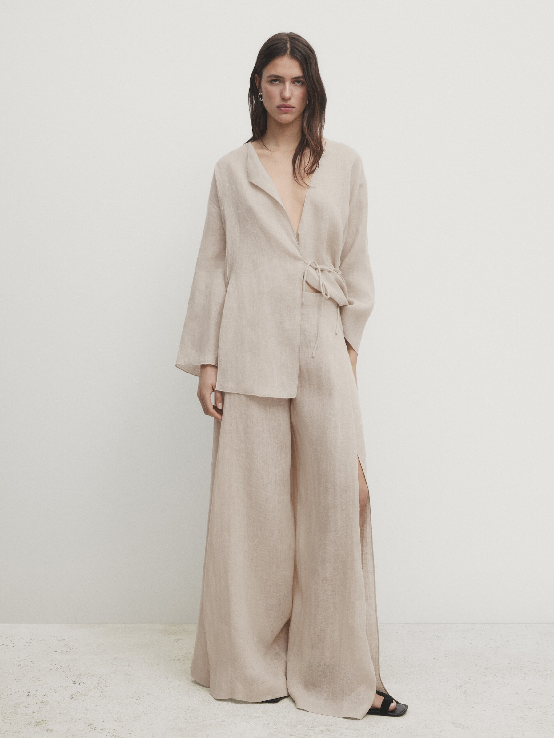 100% linen flowing trousers with slit details | Massimo Dutti US