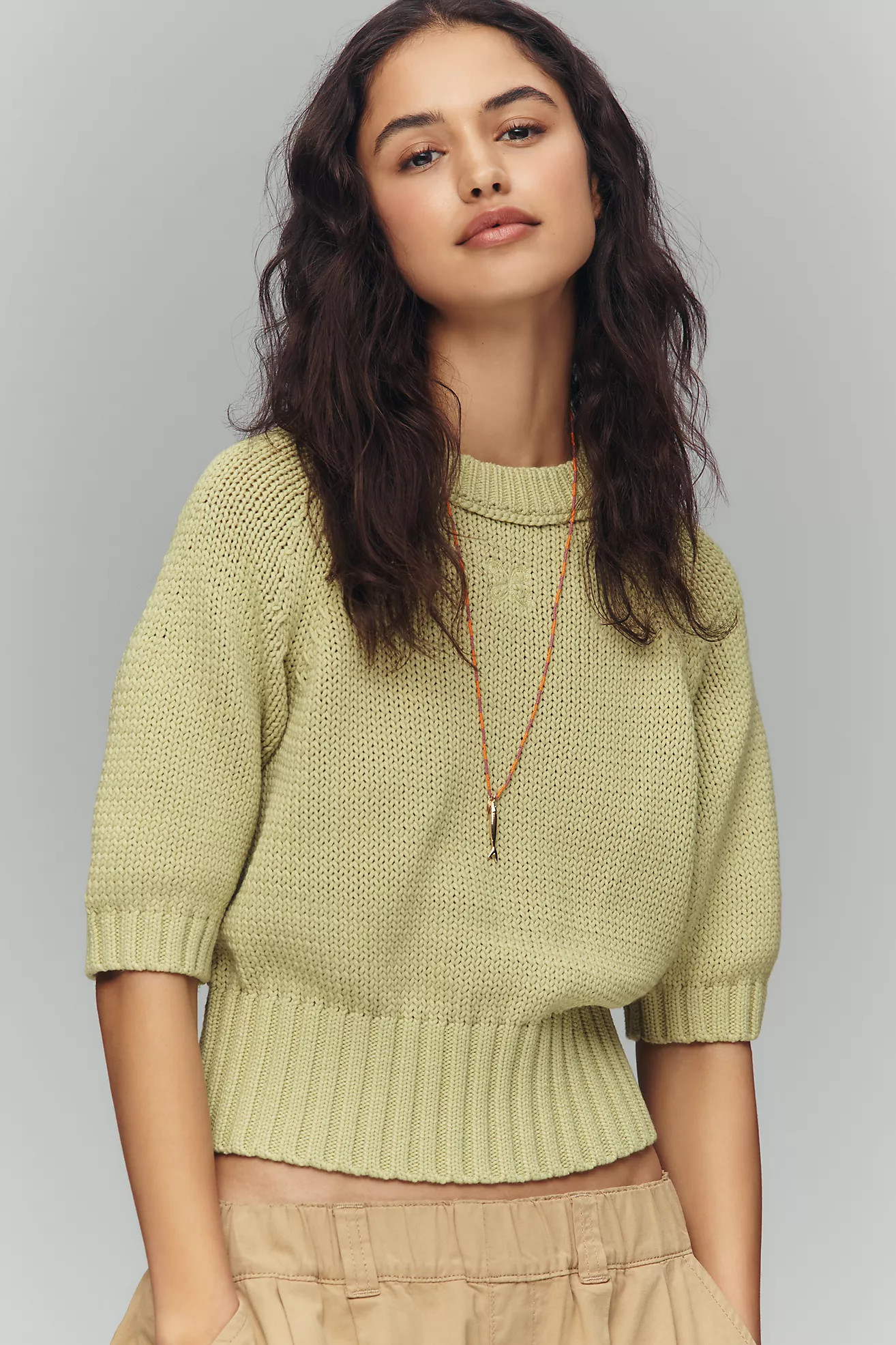 Maeve Elbow-Sleeve Cotton-Blend Crew Pullover | Anthropologie (US)