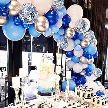 135 Pieces Blue Balloon Garland Arch Kit - White Blue Silver and Blue Confetti Latex Balloons for... | Amazon (US)