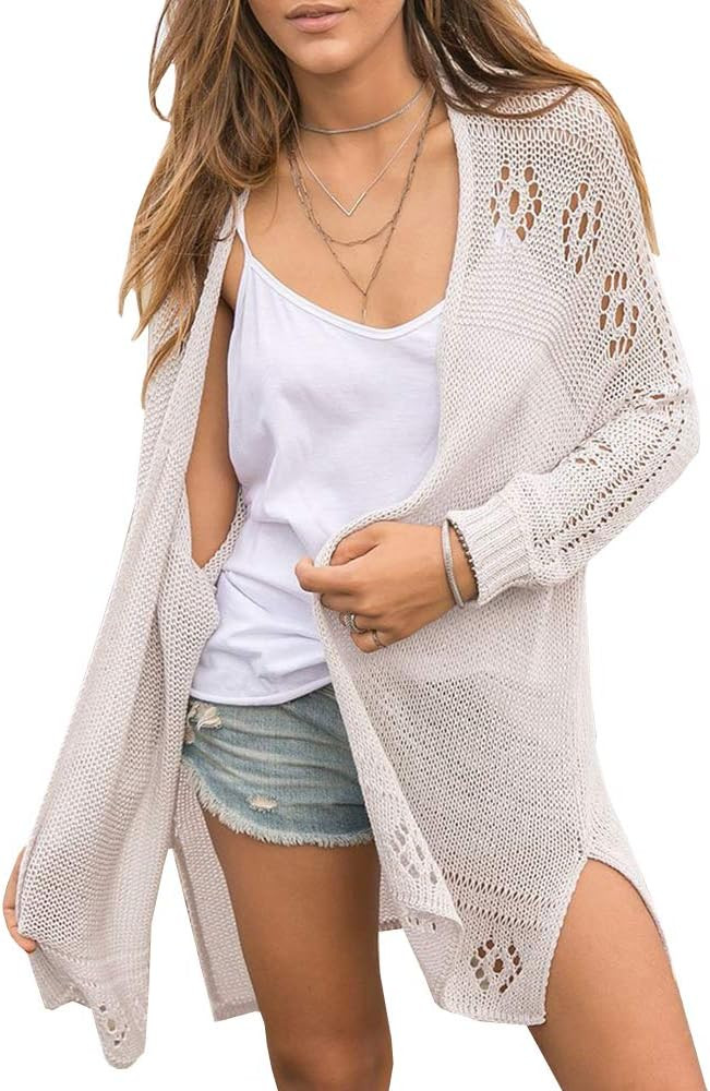 Womens Boho Kimono Cardigans Loose Sheer Long Sleeve Button Down V Neck Lightweight Crochet Sweat... | Amazon (US)