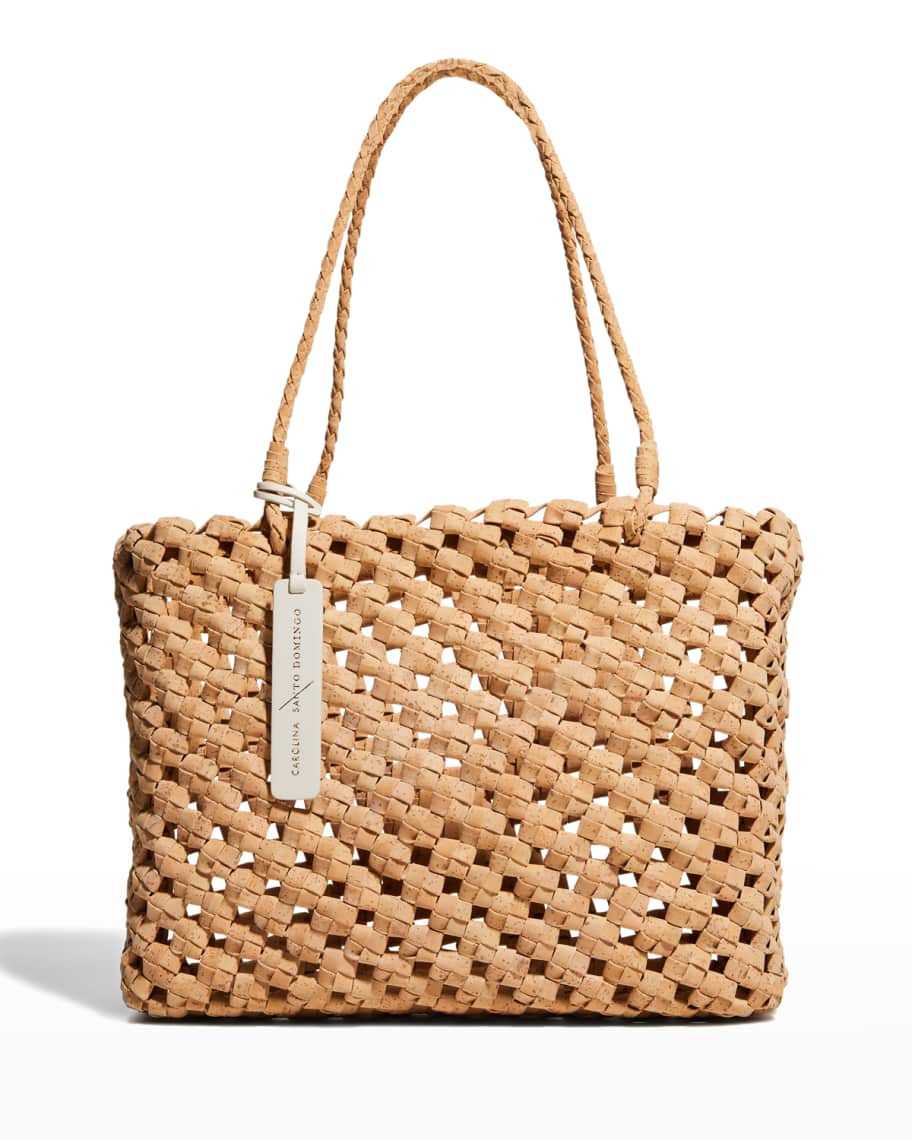 Carolina Santo Domingo Braided Cork Small Tote Bag | Neiman Marcus