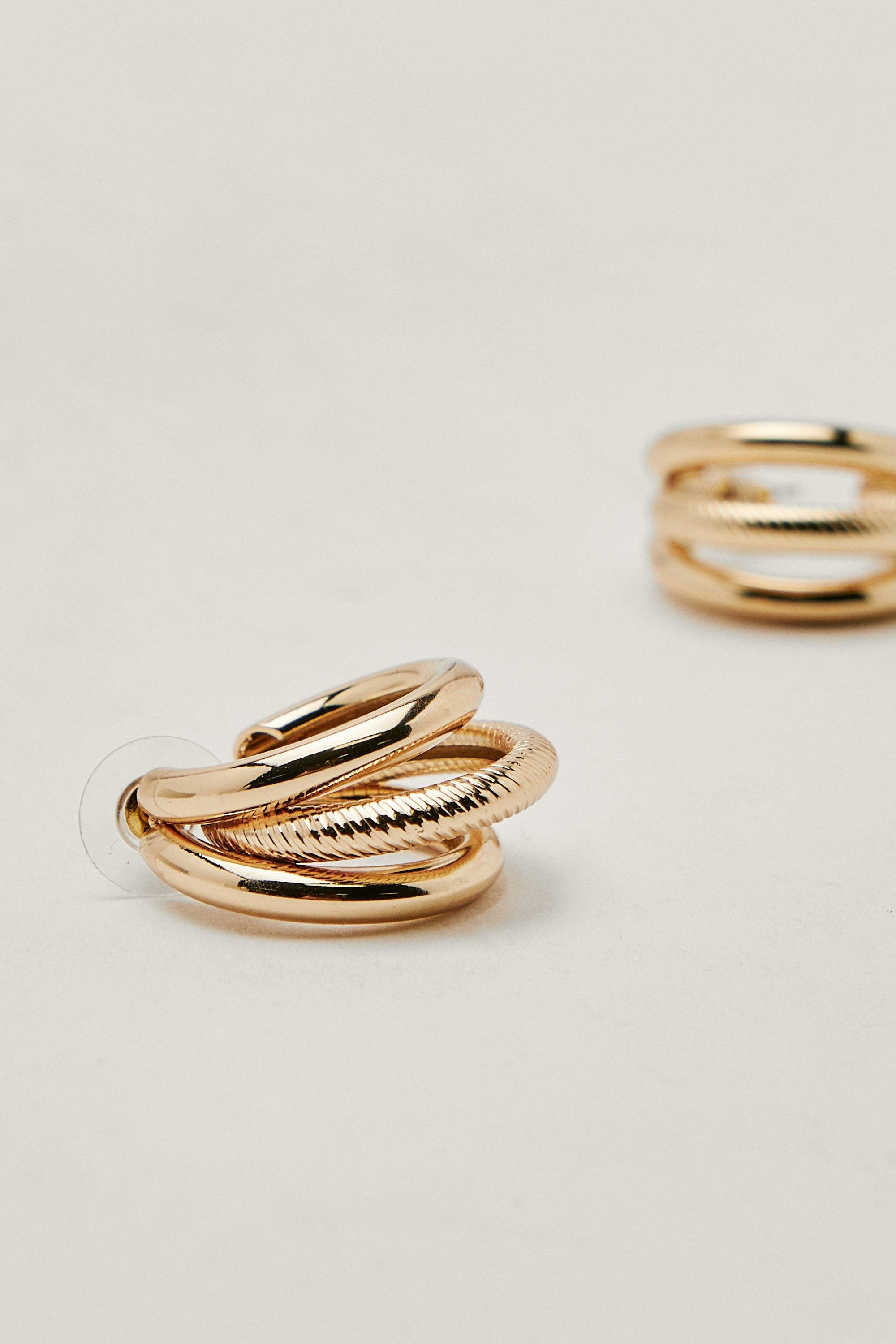 Recycled Metal Textured Triple Hoop Earrings | Nasty Gal (US)