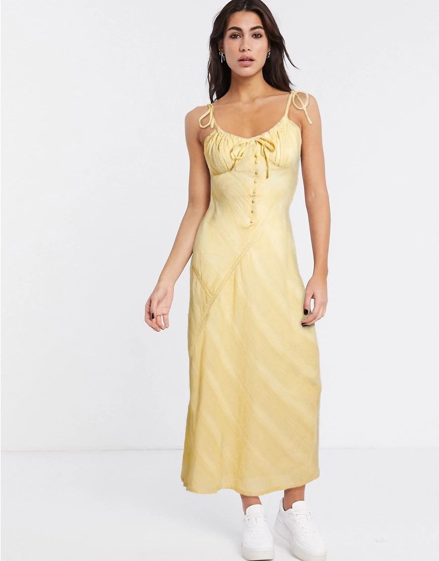 ASOS DESIGN lace insert bias maxi dress with ruched bust-Yellow | ASOS (Global)