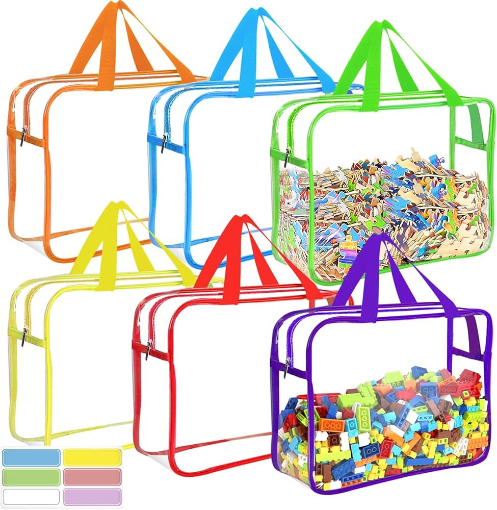 6 Packs Large Toy Storage Bags with Labels, Reusable Clear PVC Board Game Storage, Travel Waterpr... | Amazon (US)