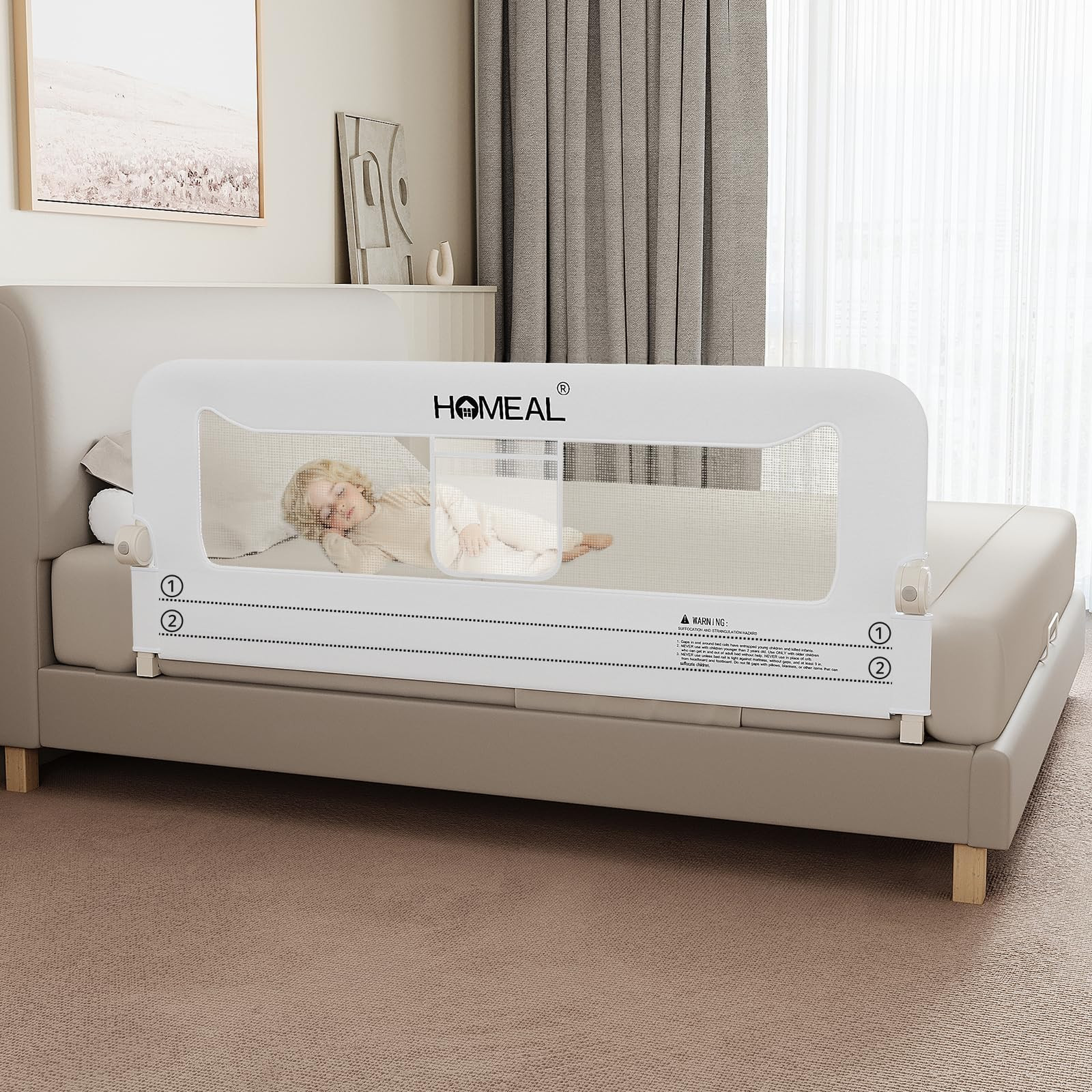 HOMEAL 59in Foldable Toddler Bed Rails, Bed Rail for Toddlers with U-Shape Base, Baby Bed Rail Gu... | Amazon (US)