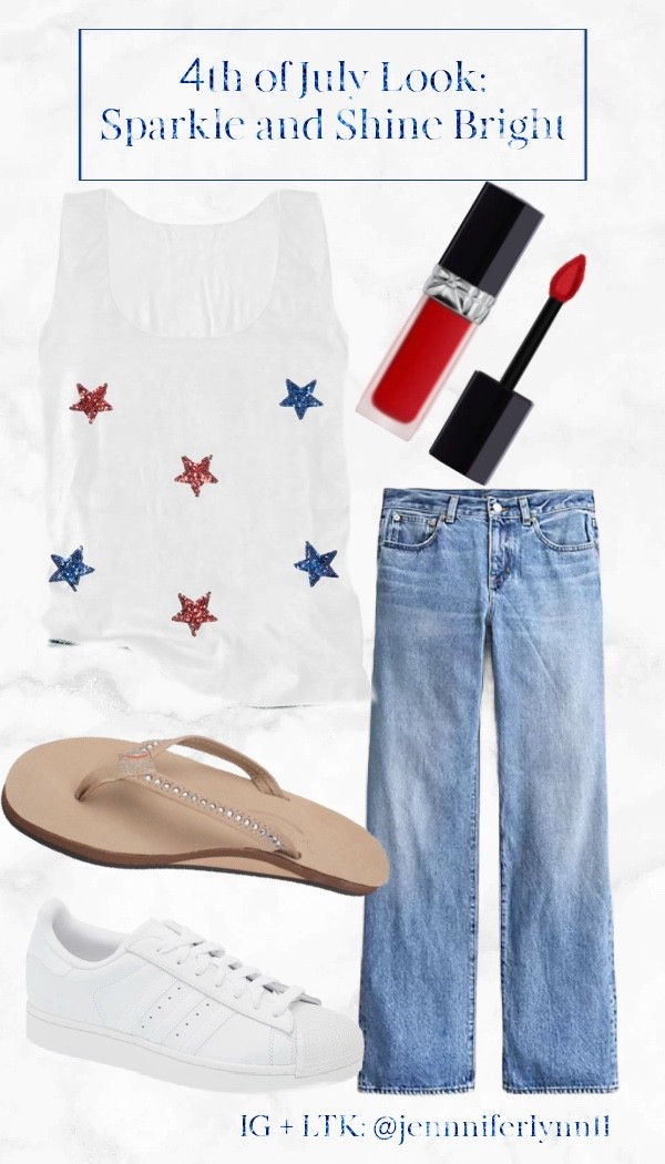 Of course I have to include a Sparkle and Shine Bright look! This tank is adorable and sparkles. And of course I paired it with jeans + comfy shoes. 

Dior Lip Shade: 999 Forever Dior

#LTKSeasonal #LTKSummerEdit #LTKFindsUnder100