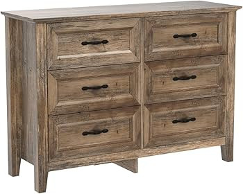 LINSY HOME Dresser for Bedroom, Long Dresser with 6 Drawers, Wood Chest of Drawers with Metal Handles, Ideal for Living Room, Entryway and Hallway | Amazon (US)
