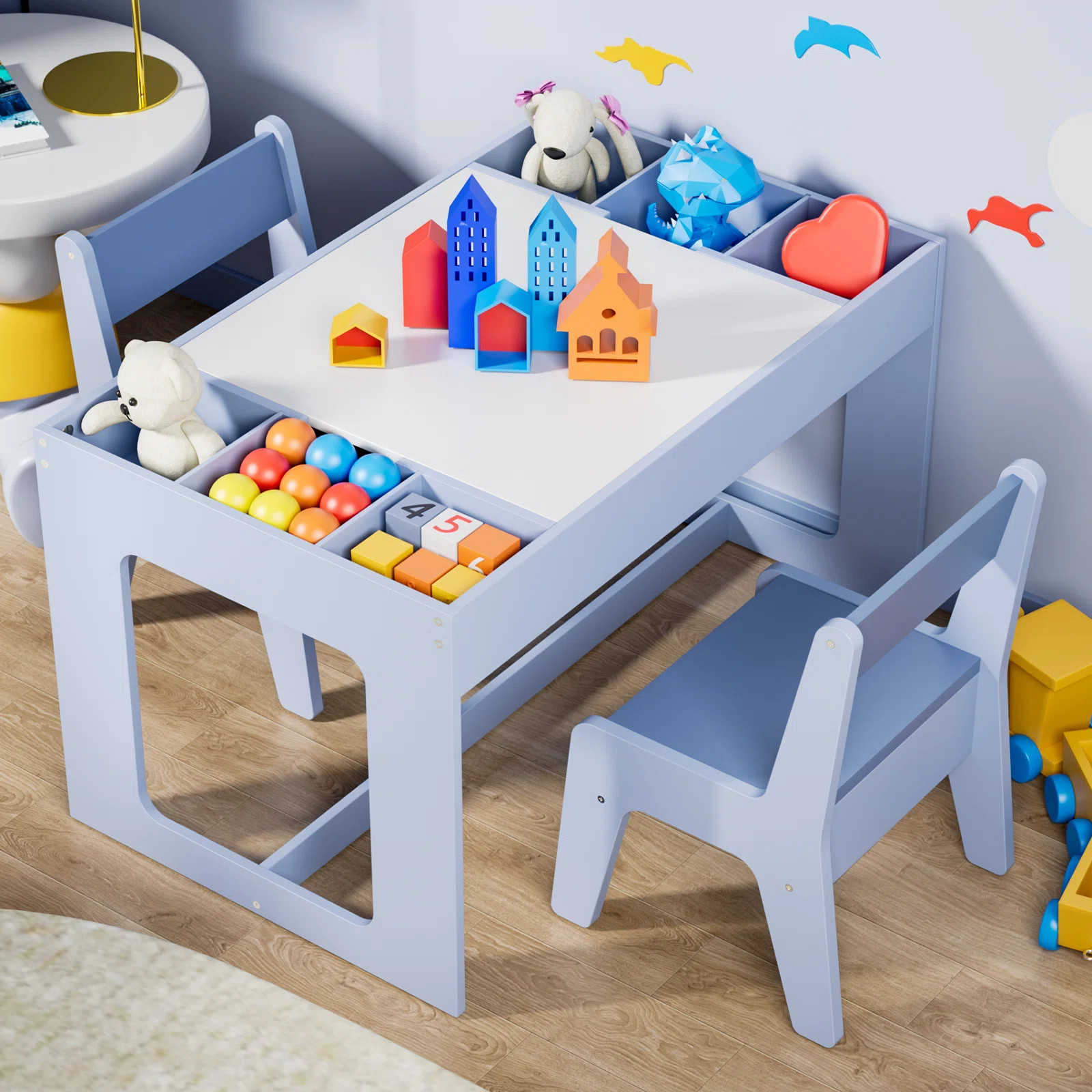 Kids Table And 2 Chairs W/Blackboard, Storage Space, Toddler 3 In Melisa Wooden Activity Desk Set... | Wayfair North America