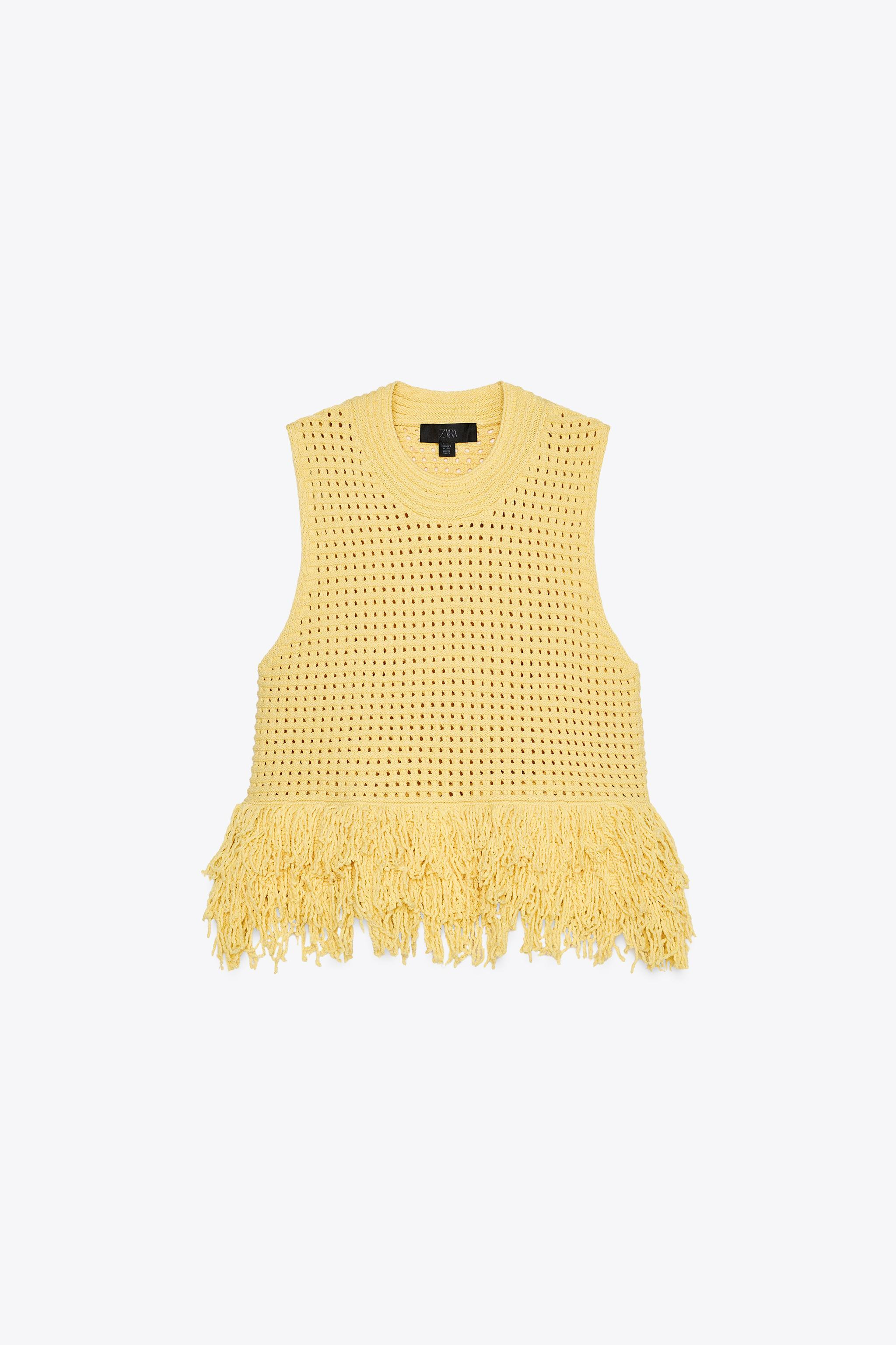 FRINGED CHECKERED KNIT TOP | Zara US