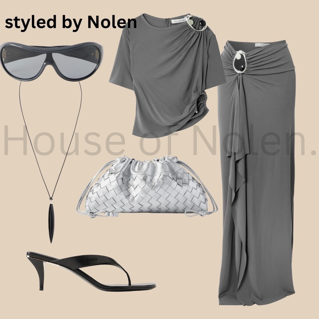 Spring 2026 Look 12. 

grey isn't neutral. it's a decision.
drape, hardware, shield shades —
this look has nothing to prove
and everything to say.

styled by nolen 🩶

#StyledByNolen #HouseOfNolen #SpringStyle #SpringOOTD #FlatLayStyling #OutfitInspo #FashionStylist #NYCStylist #NYCFashion #NYCStyle #EditorialStyle #LuxeStyle #MonochromaticStyle #GreyAesthetic #SpringFashion #FashionFlatlay #StyleInspiration #OOTDInspo #DrapedStyle #MinimalistFashion #TonalDressing #StyleEdit  #Zoekravitz #CuratorsOfInstagram #FashionContent #GetDressed

#LTKootd #LTKgrwm #LTKOver40