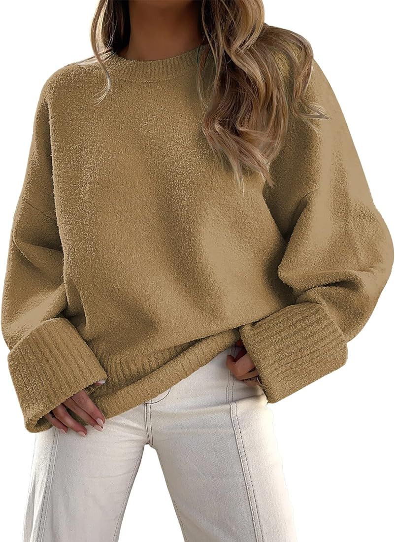 LILLUSORY Women's Crewneck Oversized Sweaters Fuzzy Knit Chunky Warm Pullover Sweater Top | Amazon (US)