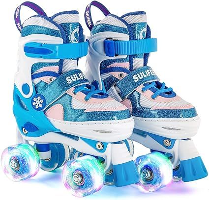 Sulifeel Rainbow Unicorn 4 Size Adjustable Light up Roller Skates for Girls Boys for Kids | Amazon (US)