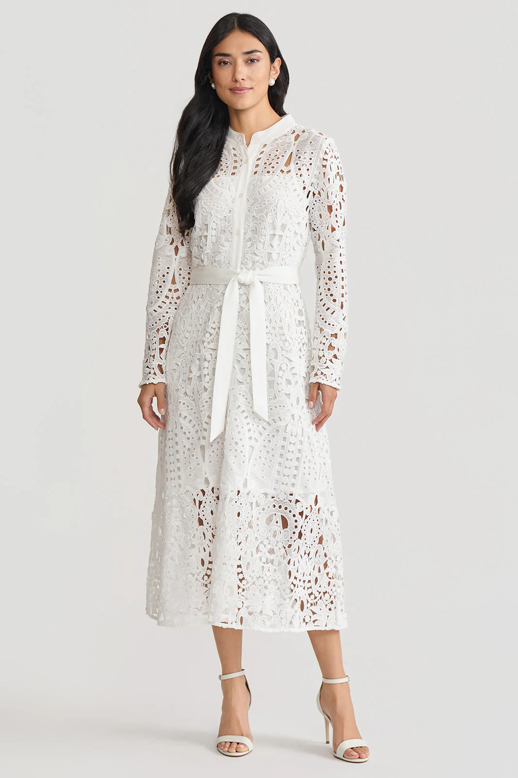 Fit-N-Flare Lined Laced Midi Dress | Ming Wang