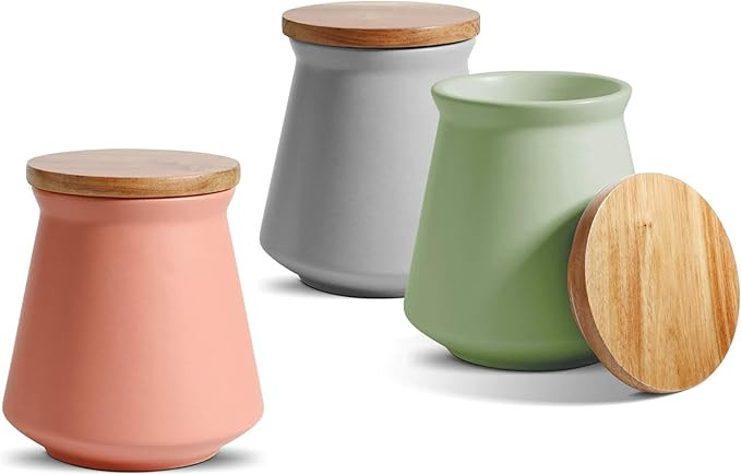ComSaf Ceramic Food Storage Canister with Airtight Wood Lid (27oz/800ml), Food Storage Jar Contai... | Amazon (US)