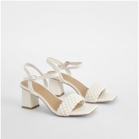 Womens Woven Square Toe Heeled Sandals - White - 9 | boohoo (US & Canada)