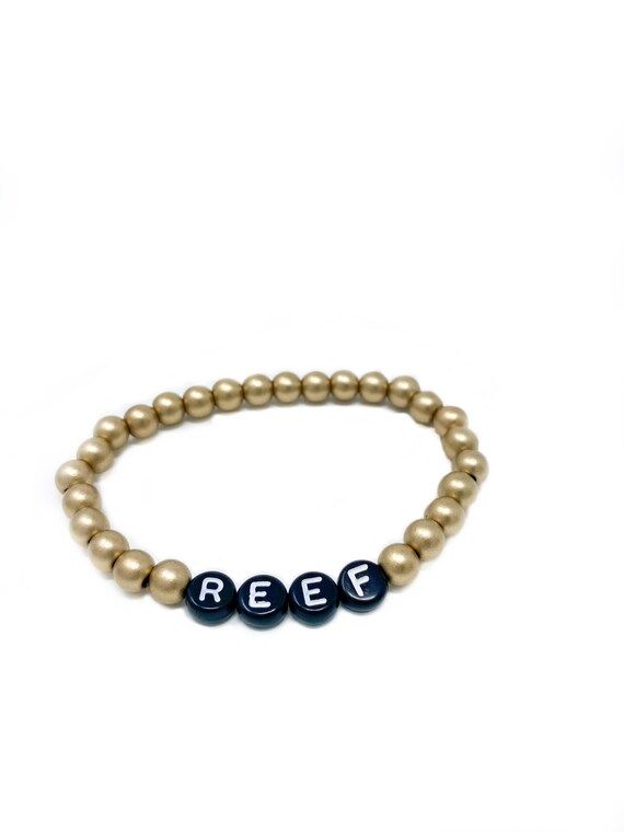 gold acrylic beaded name bracelet | custom | one reef rain aria | Etsy (US)