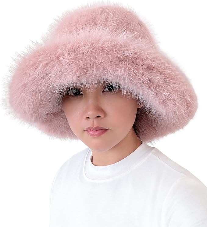 Lina & Lily Oversized Winter Faux Fur Bucket Hat for Women - Long Pile Fur Wide Moldable Brim | Amazon (CA)