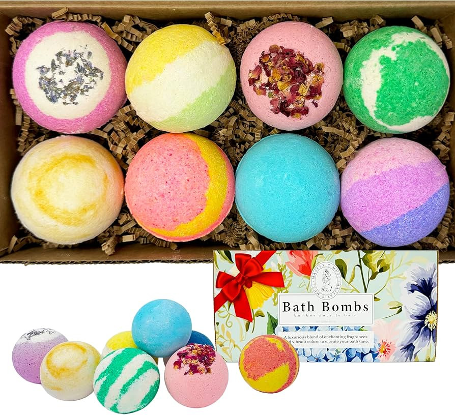 Bath Bombs Gift Set - 8 XXL Handmade in USA 4.5oz with Shea Butter, Essential Oils, Epsom Salt, D... | Amazon (US)